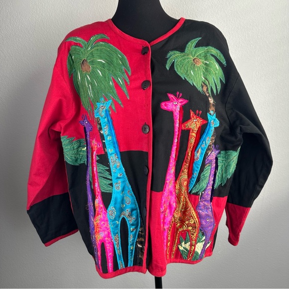 new directions Jackets & Blazers - New Direction Embroidered Giraffe Colorblock Jacket Plus Size 1X Art to Wear